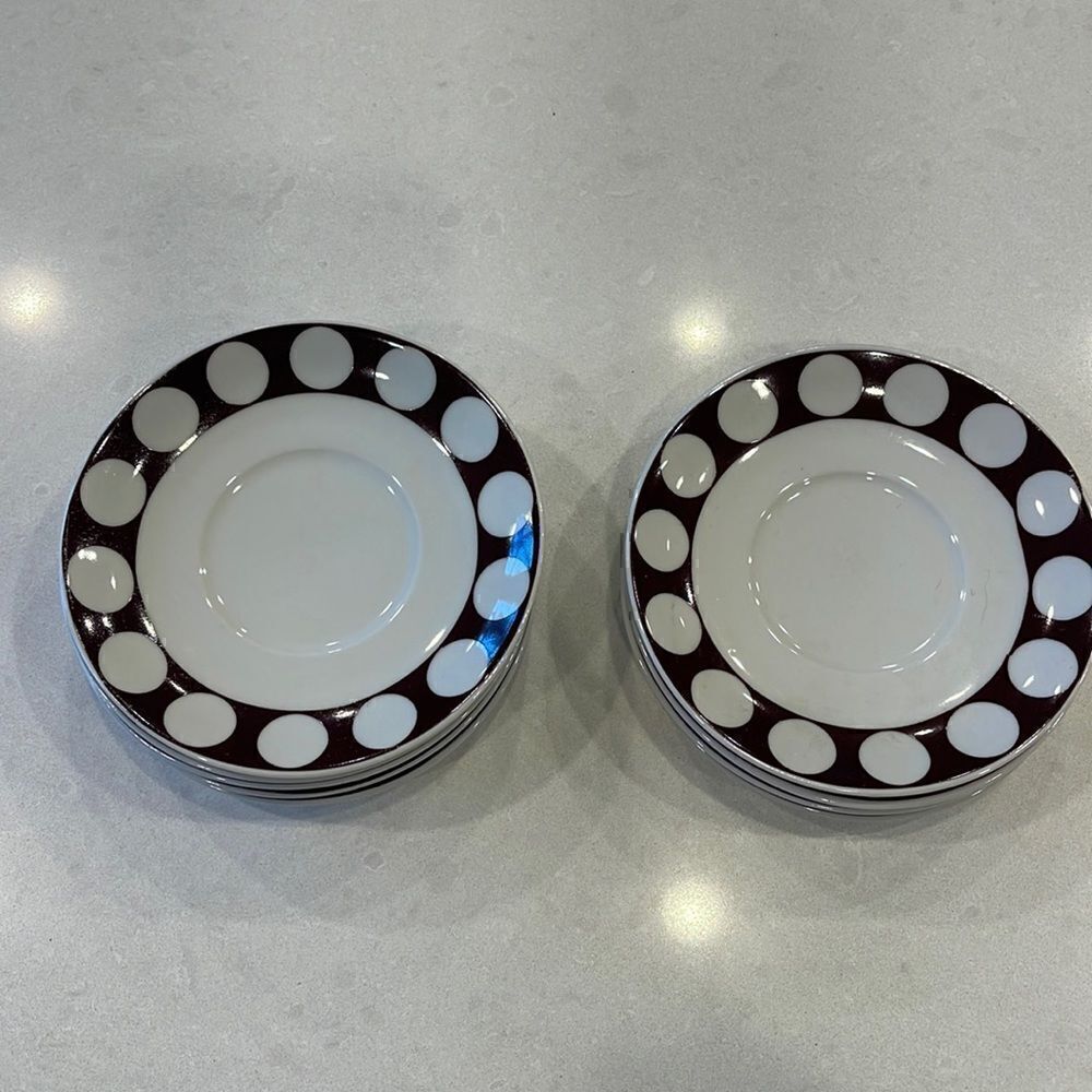 Favolina cup saucers 9 included in sale brown polka dot, made in Poland.